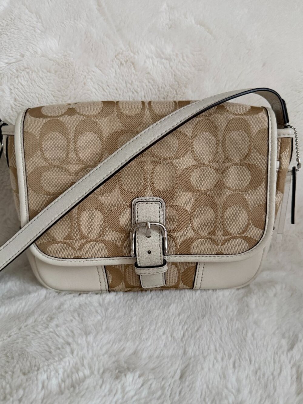 COACH F30601 Hadley Tan/White Signature Jacquard Small Crossbody Bag